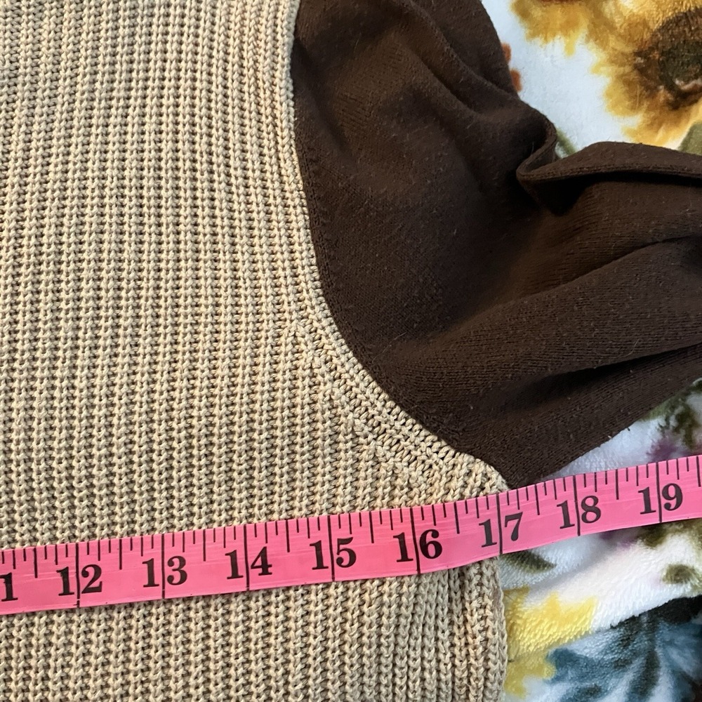 Lauren Ralph Lauren Colorblock Shaker Knit Tunic Sweater Tan Brown Large - Picture 6 of 7
